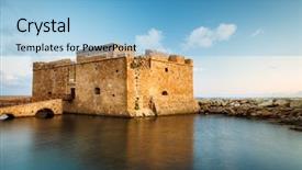  Presentation with late - Slide set with byzantine art - late afternoon view background and a light blue colored foreground