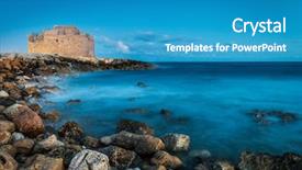  Presentation with castle - Slides with byzantine art - night view of the paphos background and a teal colored foreground