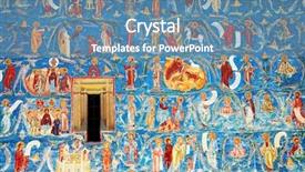  Presentation with byzantine - Slide set consisting of byzantine art - voronet monastery painted wall unesco background and a seafoam green colored foreground