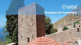  Presentation with byzantine - Amazing PPT layouts having byzantine period monastery of agios backdrop and a teal colored foreground