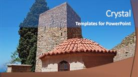  Presentation with byzantine - Slide deck consisting of byzantine period monastery of agios background and a teal colored foreground