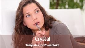  Presentation with contemplating - PPT theme having c note - woman contemplating what to write background and a tawny brown colored foreground