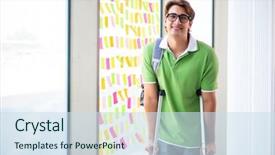  Presentation with young college student diagnosis of sti - Amazing PPT layouts having c note - young handsome student with crutches backdrop and a sky blue colored foreground
