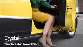  Presentation with taxi - Slide set consisting of cab - young woman in taxi car background and a dark gray colored foreground