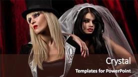  Presentation with red curtain - Slide deck having cabaret night - halloween concept sexy ladies vampire background and a tawny brown colored foreground
