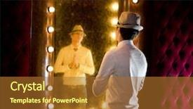  Presentation with retro - Beautiful PPT theme featuring cabaret night - retro young man looks backdrop and a red colored foreground