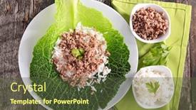  Presentation with cabbage - Colorful presentation design enhanced with cabbage and meat rolled up backdrop and a tawny brown colored foreground