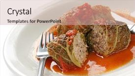  Presentation with cabbage - Presentation theme consisting of cabbage roll stuffed cabbage with tomato sauce background and a soft green colored foreground