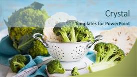  Presentation with cauliflower - Audience pleasing theme consisting of cabbage romanesco broccoli and cauliflower backdrop and a light blue colored foreground