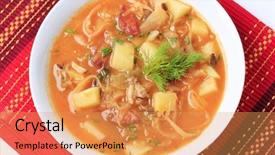  Presentation with cabbage - Colorful PPT theme enhanced with cabbage soup with potatoes and sausage backdrop and a yellow colored foreground