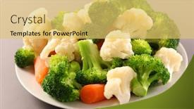  Presentation with cauliflower - Audience pleasing slide set consisting of cabbage vegetable broccolis carrot backdrop and a yellow colored foreground