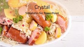  Presentation with sweet potato corn - Amazing presentation theme having cabbage with potato and sausage backdrop and a coral colored foreground