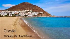  Presentation with village - Colorful presentation design enhanced with cabe - almeria cabo de gata san backdrop and a coral colored foreground
