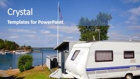  Presentation with trailer park - Slides with cabin at seaside caravan park background and a teal colored foreground