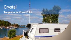  Presentation with trailer park - Presentation theme with cabin at seaside caravan park background and a teal colored foreground
