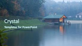  Presentation with banking bank vault door - Slide deck with cabin at the river bank background and a ocean colored foreground