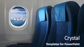  Presentation with aircraft cabin - Amazing PPT layouts having cabin crew - airplane seat and window inside backdrop and a navy blue colored foreground
