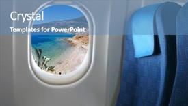  Presentation with aircraft cabin - Beautiful slide deck featuring cabin crew - airplane seat and window inside backdrop and a teal colored foreground