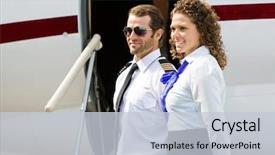 Presentation with private jet - Presentation theme having cabin crew - confident airhostess and pilot looking background and a lemonade colored foreground