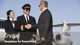  Presentation with shaking hands - PPT theme having cabin crew - mid-adult airline pilot and senior background and a tawny brown colored foreground