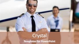  Presentation with private jet - Beautiful slide set featuring cabin crew - portrait of confident pilot backdrop and a coral colored foreground