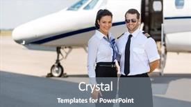  Presentation with cabin crew - Beautiful PPT theme featuring cabin crew - portrait of happy airhostess backdrop and a gray colored foreground