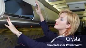  Presentation with memories temlate text box - Presentation consisting of cabin crew - stewardess checking luggage box background and a wine colored foreground