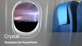  Presentation with aircraft cabin - Colorful PPT theme enhanced with cabin crew aeroplane - airplane seat and window inside backdrop and a gray colored foreground