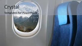  Presentation with aircraft cabin - Beautiful slide deck featuring cabin crew aeroplane - airplane seat and window inside backdrop and a light blue colored foreground