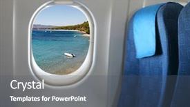  Presentation with aircraft - Cool new slide deck with cabin crew aeroplane - airplane seat and window inside backdrop and a ocean colored foreground