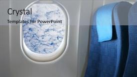  Presentation with aircraft - Slide set with cabin crew aeroplane - airplane seat and window inside background and a light blue colored foreground