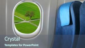  Presentation with airplane wing through airplane window - Cool new PPT theme with diesel saving - toy car with coins isolated backdrop and a sky blue colored foreground