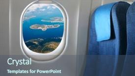  Presentation with aircraft cabin - Presentation design with cabin crew aeroplane - airplane seat and window inside background and a ocean colored foreground