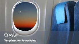  Presentation with aircraft cabin - Cool new PPT layouts with cabin crew aeroplane - airplane seat and window inside backdrop and a ocean colored foreground
