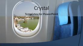  Presentation with aircraft cabin - PPT theme with cabin crew aeroplane - airplane seat and window inside background and a light blue colored foreground