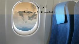  Presentation with aircraft - Amazing slide set having cabin crew aeroplane - airplane seat and window inside backdrop and a coral colored foreground