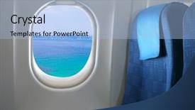  Presentation with aircraft - Slide deck featuring cabin crew aeroplane - airplane seat and window inside background and a light blue colored foreground