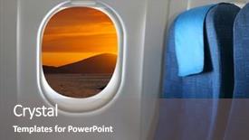  Presentation with airplane wing through airplane window - Amazing slide deck having cabin crew aeroplane - airplane seat and window inside backdrop and a gray colored foreground