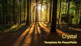  Presentation with woods - Presentation theme having cabin in the woods - sunset background and a wine colored foreground