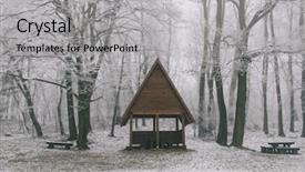  Presentation with cabin forest - Slides enhanced with cabin in the woods winter background and a light gray colored foreground