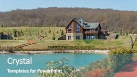  Presentation with house model software - Slide deck consisting of cabin lake - modern house near water background and a teal colored foreground