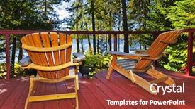  Presentation with close up wooden decking - Audience pleasing PPT theme consisting of cabin lake - wooden deck at forest cottage backdrop and a tawny brown colored foreground