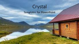  Presentation with log cabin - Slide deck having cabin on a scenic lake background and a light blue colored foreground