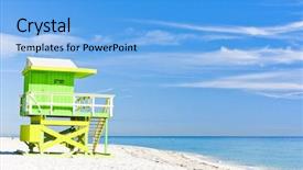  Presentation with miami beach - PPT layouts consisting of cabin on the beach miami background and a light blue colored foreground