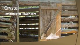  Presentation with wood log - Slide set consisting of cabin wood building structure homestead background and a tawny brown colored foreground