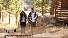  Presentation with woodland - Audience pleasing presentation theme consisting of cabin woods - african american couple walking backdrop and a coral colored foreground