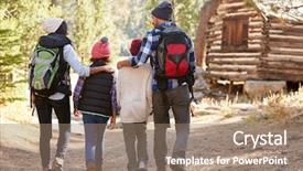  Presentation with walking - Slide set consisting of cabin woods - african american family walking background and a coral colored foreground