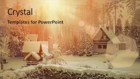  Presentation with sunlight - Beautiful presentation theme featuring cabin woods - beautiful winter view with sunlight backdrop and a yellow colored foreground