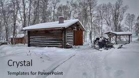  Presentation with landscape - Theme consisting of cabin woods - snowy winter landscape wooden cottage background and a light gray colored foreground