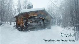  Presentation with snow blizzard in winter - Slides enhanced with cabin woods - snowy winter landscape wooden cottage background and a lemonade colored foreground